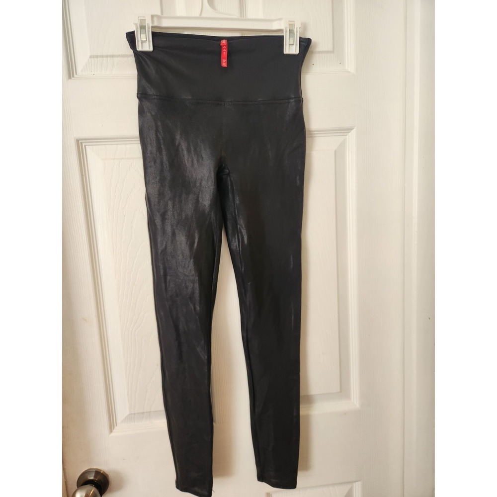SPANX Faux Leather Leggings Black Size M Medium High Rise Shaping Control - Picture 3 of 8